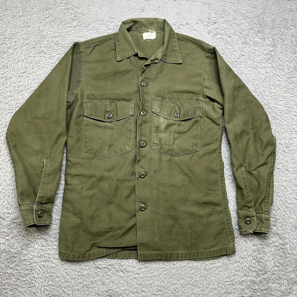 Vintage Army Vietnam Shirt Mens Small (14.5x31) OG 107 Sateen Long Sleeve Button